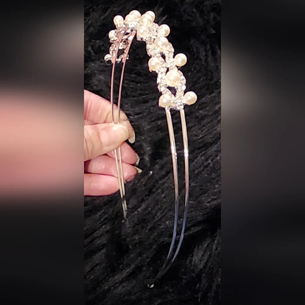 Faux Pearls and Rhinestones Silver toned Tiera Wedding Bridal Flower Girl